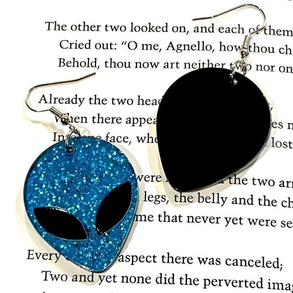 SALE Y2K Retro Blue Alien Glitter Earrings - Picture 2 of 4